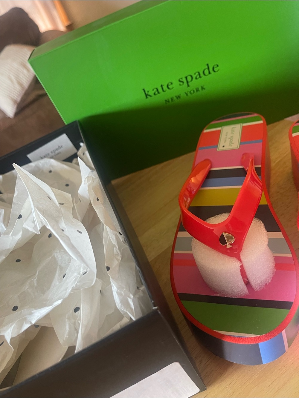 New Kate Spade New York Women’s Striped Logo Platform Thong Slip-On Sandals 8B - Picture 3 of 7